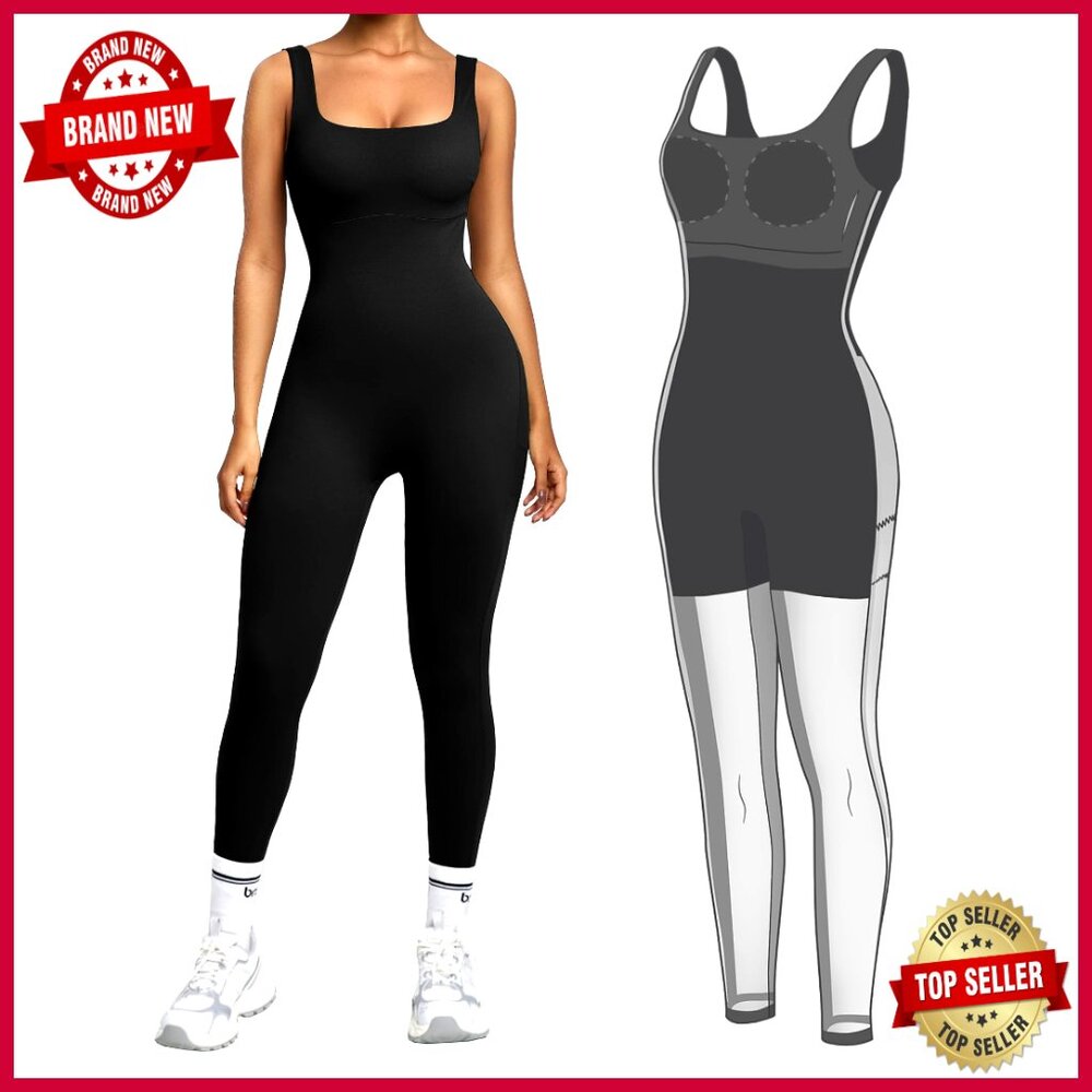 Sleeveless Square Neck Jumpsuit With Built-In Bra & Tummy Control